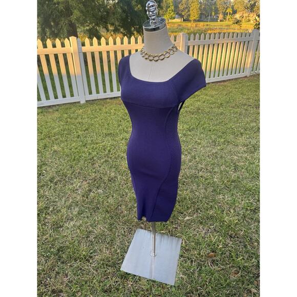 BEBE Y2K Vintage Deep Purple Bandage Mini Dress Off Shoulder Clubbing Bodycon S - Picture 10 of 16